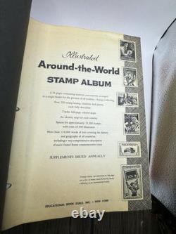 Album de timbres illustré vintage autour du monde avec quelques timbres à l'intérieur (tel quel)