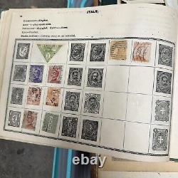 Album de timbres impériaux de 1899 partiellement rempli de timbres du monde entier.