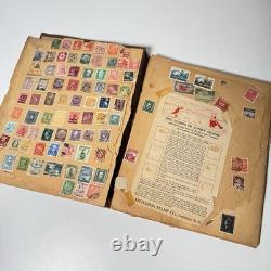 Album de timbres vintage du monde entier, livre de scrapbooking, collection d’éphémères, époque de la Seconde Guerre mondiale