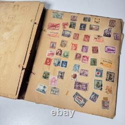 Album de timbres vintage du monde entier, livre de scrapbooking, collection d’éphémères, époque de la Seconde Guerre mondiale