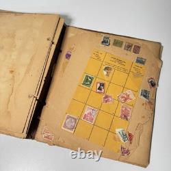 Album de timbres vintage du monde entier, livre de scrapbooking, collection d’éphémères, époque de la Seconde Guerre mondiale