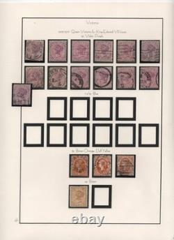 Australie Victoria 1901 Collection de 225 timbres oblitérés sur 14 pages d’album