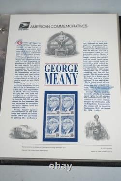 COLLECTION DE TIMBRES AMÉRICAINS DES ANNÉES 1990, 72 PANNEAUX DE TIMBRES #440-509 ENREGISTRÉS DANS UN ALBUM WHITE ACE