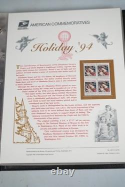 COLLECTION DE TIMBRES AMÉRICAINS DES ANNÉES 1990, 72 PANNEAUX DE TIMBRES #440-509 ENREGISTRÉS DANS UN ALBUM WHITE ACE