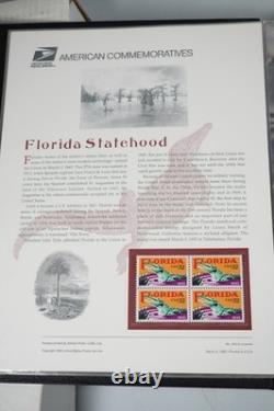 COLLECTION DE TIMBRES AMÉRICAINS DES ANNÉES 1990, 72 PANNEAUX DE TIMBRES #440-509 ENREGISTRÉS DANS UN ALBUM WHITE ACE