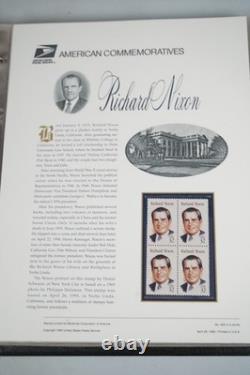 COLLECTION DE TIMBRES AMÉRICAINS DES ANNÉES 1990, 72 PANNEAUX DE TIMBRES #440-509 ENREGISTRÉS DANS UN ALBUM WHITE ACE