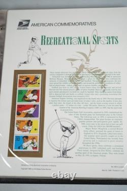 COLLECTION DE TIMBRES AMÉRICAINS DES ANNÉES 1990, 72 PANNEAUX DE TIMBRES #440-509 ENREGISTRÉS DANS UN ALBUM WHITE ACE