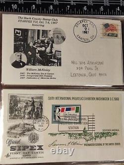 Collection d'albums de timbres de premiers jours couverts 1967-68 Erreur de timbre cachet de la poste Mavex à Navex