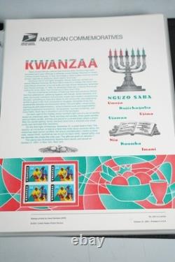 Collection de 70 panneaux de timbres Us 2001-2003, tous MNH, conservés dans un album White Ace