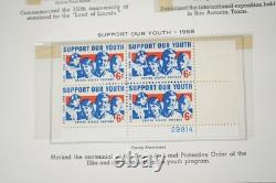 Collection de blocs de plaques de 280 + timbres neufs des États-Unis 1967-1978 dans un album Minkus