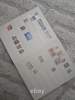Collection de timbres + album (environ 100) TRÈS RARE VINTAGE VTG Collectionneurs