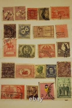 Collection de timbres australiens pré-décimaux oblitérés en album, avec quelques variétés intéressantes