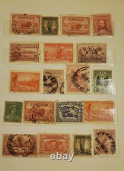 Collection de timbres australiens pré-décimaux oblitérés en album, avec quelques variétés intéressantes