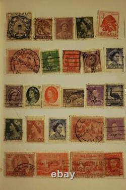 Collection de timbres australiens pré-décimaux oblitérés en album, avec quelques variétés intéressantes