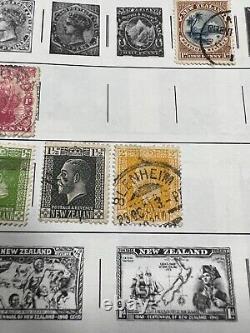 Collection de timbres de Nouvelle-Zélande montée sur page utilisée / montée 6 timbres