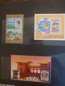 Collection de timbres du Bhoutan dans un bel album des années 1970 en avant. En excellent état.