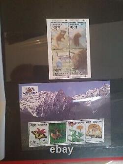 Collection de timbres du Bhoutan dans un bel album des années 1970 en avant. En excellent état.