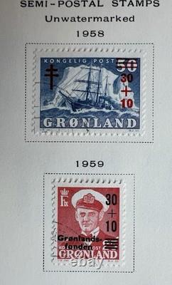 Collection de timbres du Groenland 1938-années 1970, 5 pages d’album, Pakke-Porto, oblitérés et neufs
