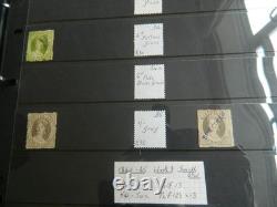 Collection de timbres du Queensland et timbres usagés sur pages Hagner dans un grand album