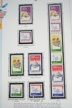 Collection de timbres neufs de 725+ et 4 feuillets des États-Unis 1979-1988 dans un album White Ace