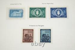 Collection des Nations Unies 1951-1999 de plus de 725 timbres neufs stockés dans un album Mystic