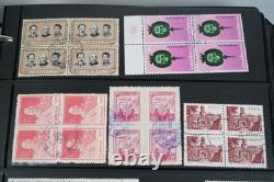 Collection mondiale de plus de 825 blocs/feuilles/carrés neufs et utilisés stockés dans un album