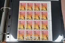 Collection mondiale de plus de 825 blocs/feuilles/carrés neufs et utilisés stockés dans un album