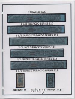 États-Unis 1890-1941 Collection de 46 timbres fiscaux sur 14 pages d’album comprenant des narcotiques