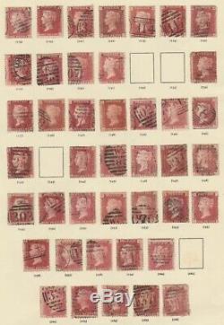 GB Qv 1864-1879 1d Collection De Plaque Rouge Sur 4 Pages D'album Inc Quelques Mng