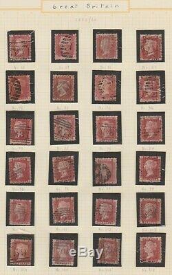 GB Qv 1864-79 1d Pages D'album Collection De Plaques Rouges Dupliqués 5 Plaques Manquantes