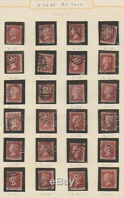 GB Qv 1864-79 1d Pages D'album Collection De Plaques Rouges Dupliqués 5 Plaques Manquantes