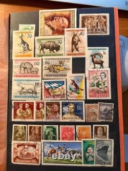 Grand album vintage de collection de timbres du monde entier – 450 timbres – Pologne, espace, animaux