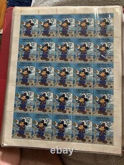 Grande collection de timbres vintage de Walt Disney dans un album de 35 feuilles complètes de 875 timbres