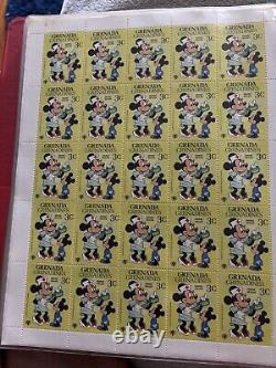 Grande collection de timbres vintage de Walt Disney dans un album de 35 feuilles complètes de 875 timbres