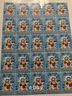 Grande collection de timbres vintage de Walt Disney dans un album de 35 feuilles complètes de 875 timbres