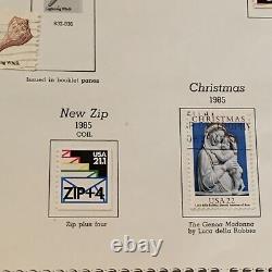 Lot de timbres américains de 1985 sur une page d'album. Idée de cadeau à 10,75 $ avec un aigle pour grand-père ou papa.