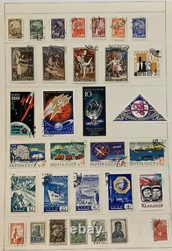 Lot de timbres de Russie et de l'Union soviétique sur une page d'album, recto et verso.