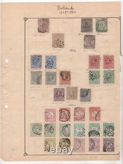 PAYS-BAS 1864-ANNÉES 1950 COLLECTION DE 145 TIMBRES SUR ANCIENNES FEUILLES D'ALBUM TOUS OBLITÉRÉS