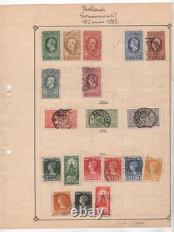 PAYS-BAS 1864-ANNÉES 1950 COLLECTION DE 145 TIMBRES SUR ANCIENNES FEUILLES D'ALBUM TOUS OBLITÉRÉS