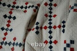 Postage Stamp Antique Quilt 19ec Blanc Blanc Blanc Nine Patch Fab Fronter